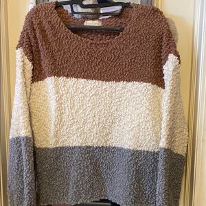 Altar’d State Colorblock Sweater - Brown, Cream, and Gray